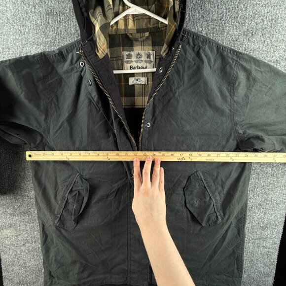 Barbour Rain Parka Heritage Brand Waxed Jacket Women Blue Hooded Size 6 US - Picture 7 of 16